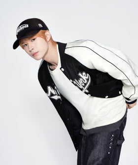 Nylon Front Cursive Varsity Jacket NYM (Black)
