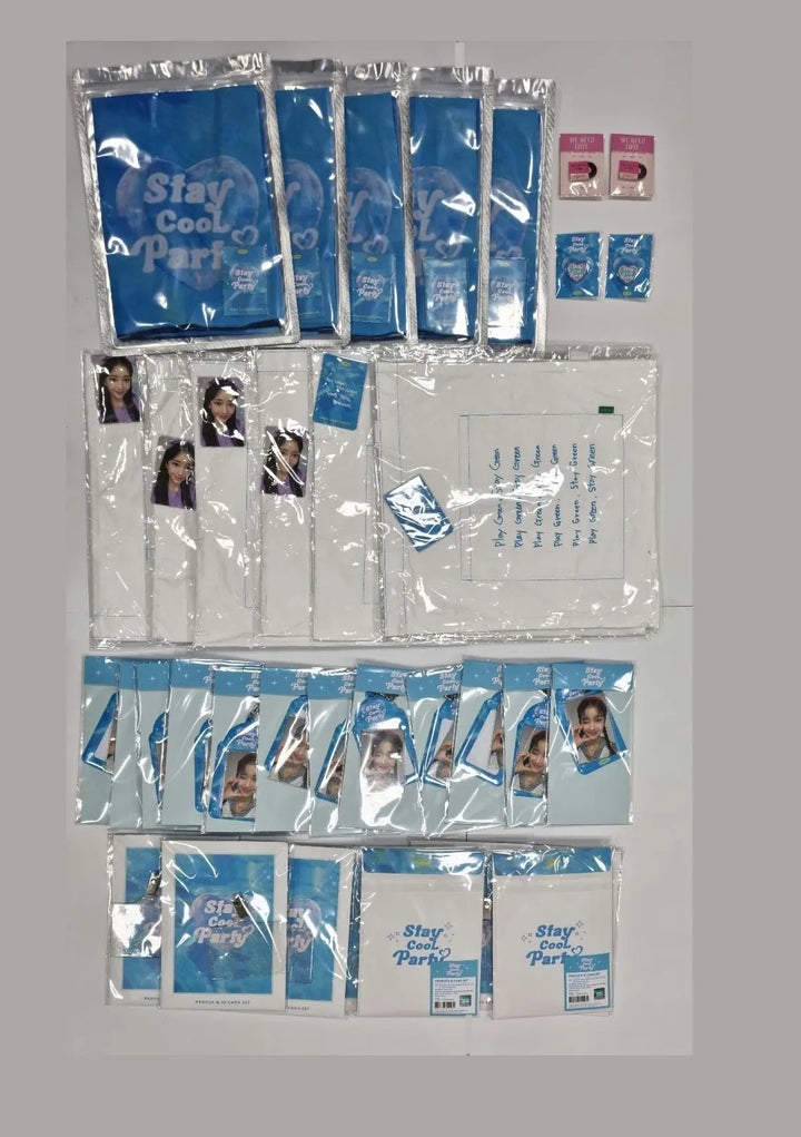 STAYC "Stay cool party" - Official MD (we need love Badge, chiffon fabric Poster, card holder Key Ring, Stay cool Party Badge, TYVEK ECO BAG, Profile &amp; ID Card Set) - HALLYUSUPERSTORE